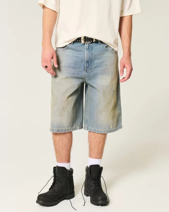 Greased Medium Wash Super Baggy Denim Shorts,Greased Medium Wash Super Baggy Denim Shorts Greased Medium Wash Super Baggy Denim Shorts,Greased Medium Wash Super Baggy Denim Shorts