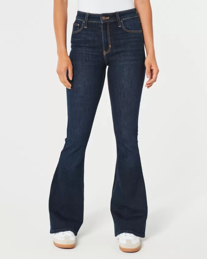 High-Rise Dark Wash Flare Jeans,High-Rise Dark Wash Flare Jeans