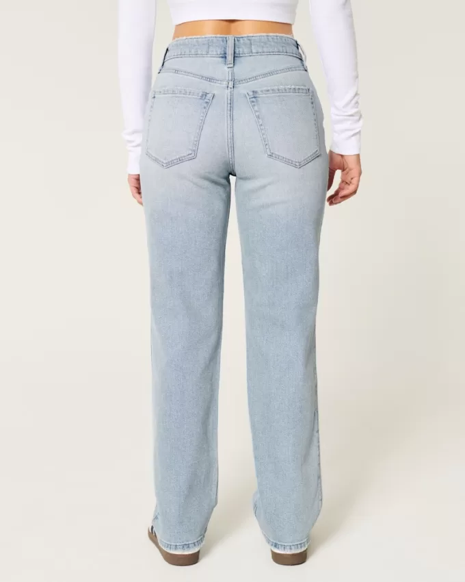 High-Rise Distressed Light Wash Straight Jeans,High-Rise Distressed Light Wash Straight Jeans