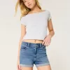 High-Rise Medium Wash Denim Shortie Shorts,High-Rise Medium Wash Denim Shortie Shorts
