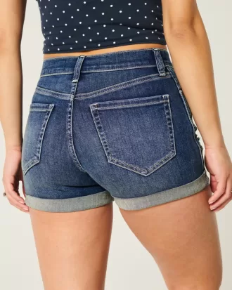 High-Rise Ripped Dark Wash Denim Shortie Shorts,High-Rise Ripped Dark Wash Denim Shortie Shorts