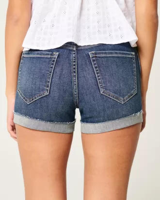 High-Rise Ripped Dark Wash Denim Shortie Shorts,High-Rise Ripped Dark Wash Denim Shortie Shorts
