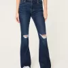 High-Rise Ripped Dark Wash Flare Jeans,High-Rise Ripped Dark Wash Flare Jeans
