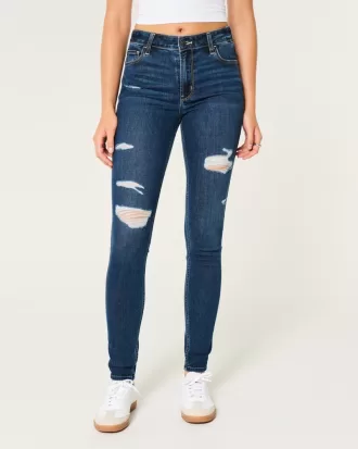 High-Rise Ripped Dark Wash Super Skinny Jeans,High-Rise Ripped Dark Wash Super Skinny Jeans