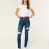 High-Rise Ripped Dark Wash Super Skinny Jeans,High-Rise Ripped Dark Wash Super Skinny Jeans
