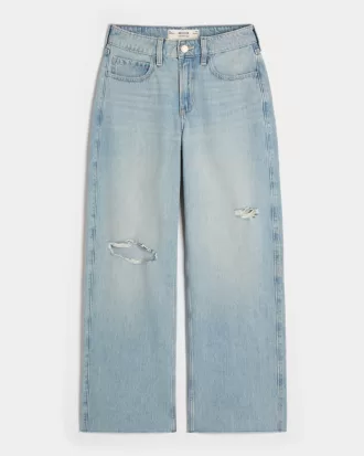 High-Rise Ripped Light Wash Baggy Jeans,High-Rise Ripped Light Wash Baggy Jeans