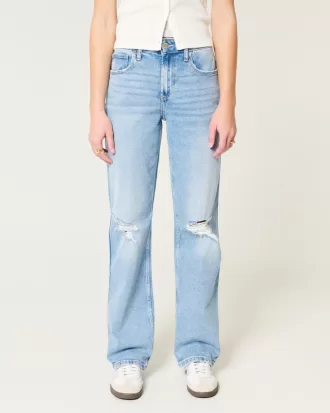 High-Rise Ripped Medium Wash Dad Jeans,High-Rise Ripped Medium Wash Dad Jeans