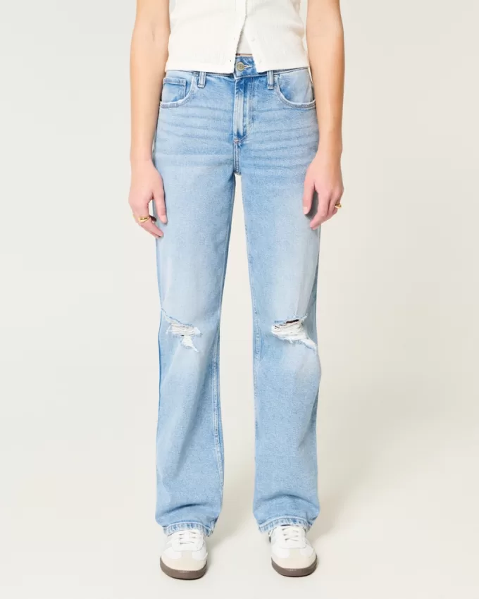 High-Rise Ripped Medium Wash Dad Jeans,High-Rise Ripped Medium Wash Dad Jeans