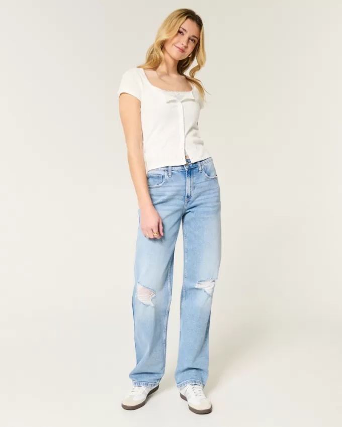 High-Rise Ripped Medium Wash Dad Jeans,High-Rise Ripped Medium Wash Dad Jeans