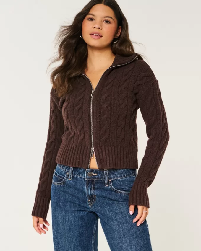 Hollister Comfy Cloud Zip-Up Cable-Knit Sweater,Hollister Comfy Cloud Zip-Up Cable-Knit Sweater Hollister Comfy Cloud Zip-Up Cable-Knit Sweater,Hollister Comfy Cloud Zip-Up Cable-Knit Sweater
