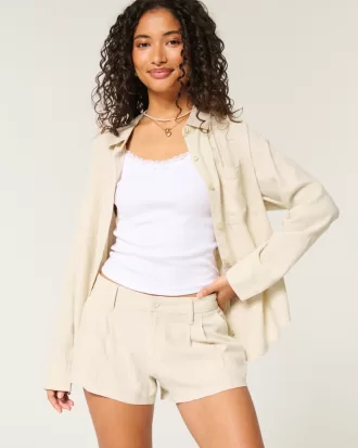 Hollister Livvy Low-Rise Linen-Blend Shorts 3″,Hollister Livvy Low-Rise Linen-Blend Shorts 3″