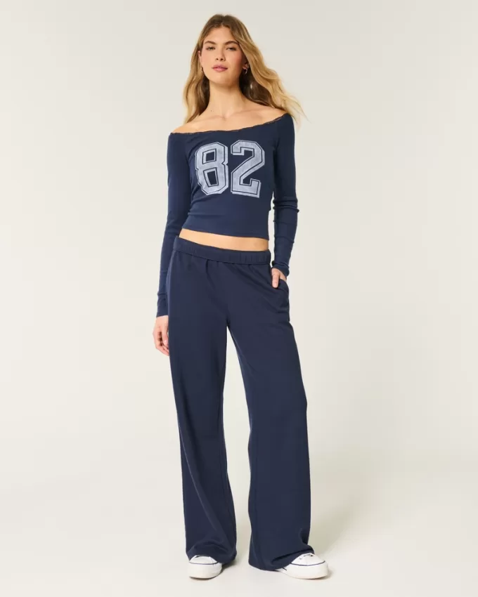 Lace Trim Off-the-Shoulder Number Graphic Tee,Lace Trim Off-the-Shoulder Number Graphic Tee Lace Trim Off-the-Shoulder Number Graphic Tee,Lace Trim Off-the-Shoulder Number Graphic Tee