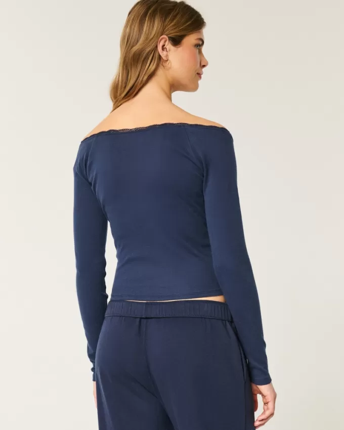 Lace Trim Off-the-Shoulder Number Graphic Tee,Lace Trim Off-the-Shoulder Number Graphic Tee Lace Trim Off-the-Shoulder Number Graphic Tee,Lace Trim Off-the-Shoulder Number Graphic Tee