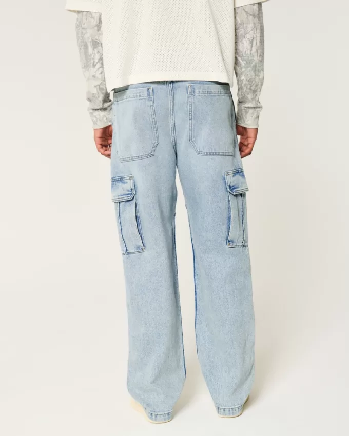 Light Wash Baggy Cargo Jeans,Light Wash Baggy Cargo Jeans
