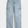 Light Wash Baggy Cargo Jeans,Light Wash Baggy Cargo Jeans