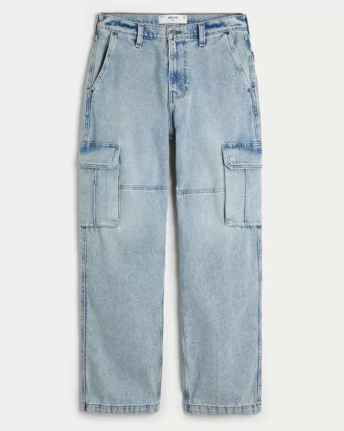 Light Wash Baggy Cargo Jeans,Light Wash Baggy Cargo Jeans