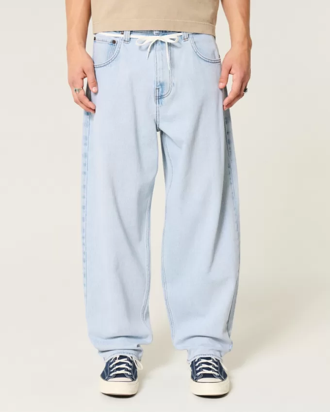 Light Wash Shoelace Baggy Skater Jeans,Light Wash Shoelace Baggy Skater Jeans