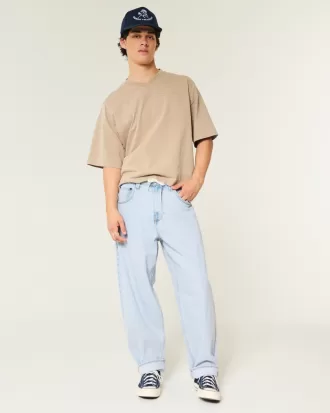 Light Wash Shoelace Baggy Skater Jeans,Light Wash Shoelace Baggy Skater Jeans