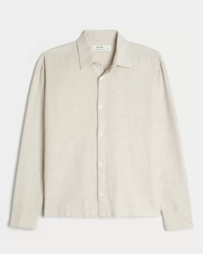 Linen-Blend Button-Through Shirt,Linen-Blend Button-Through Shirt Linen-Blend Button-Through Shirt,Linen-Blend Button-Through Shirt