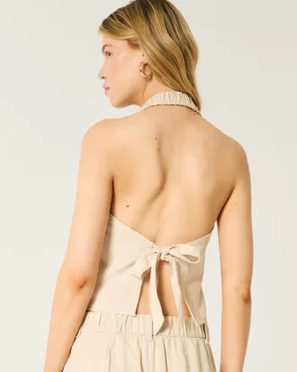 Linen-Blend Halter Vest,Linen-Blend Halter Vest