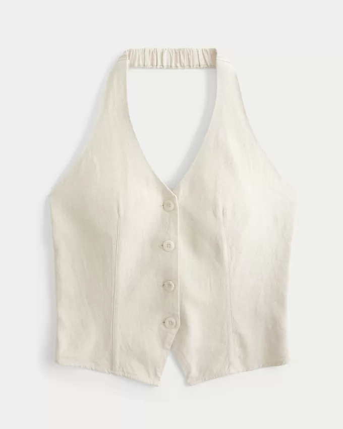Linen-Blend Halter Vest,Linen-Blend Halter Vest Linen-Blend Halter Vest,Linen-Blend Halter Vest