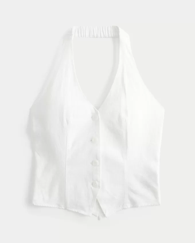 Linen-Blend Halter Vest,Linen-Blend Halter Vest Linen-Blend Halter Vest,Linen-Blend Halter Vest