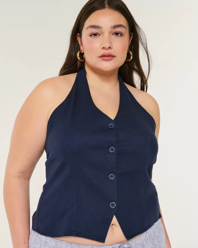 Linen-Blend Open-Back Vest,Linen-Blend Open-Back Vest Linen-Blend Open-Back Vest,Linen-Blend Open-Back Vest