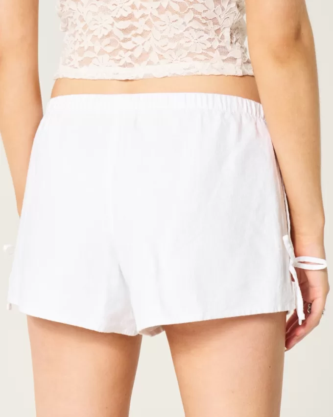Linen-Blend Side Bow Soft Shorts,Linen-Blend Side Bow Soft Shorts Linen-Blend Side Bow Soft Shorts,Linen-Blend Side Bow Soft Shorts
