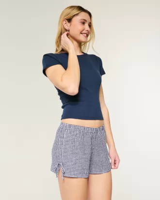 Linen-Blend Side Bow Soft Shorts,Linen-Blend Side Bow Soft Shorts