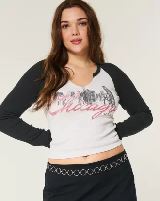 Long-Sleeve Chicago Graphic Notch-Neck Baby Tee,Long-Sleeve Chicago Graphic Notch-Neck Baby Tee Long-Sleeve Chicago Graphic Notch-Neck Baby Tee,Long-Sleeve Chicago Graphic Notch-Neck Baby Tee