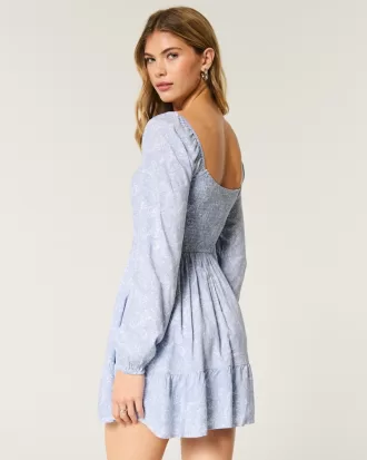 Long-Sleeve Cinch Bust Mini Dress,Long-Sleeve Cinch Bust Mini Dress