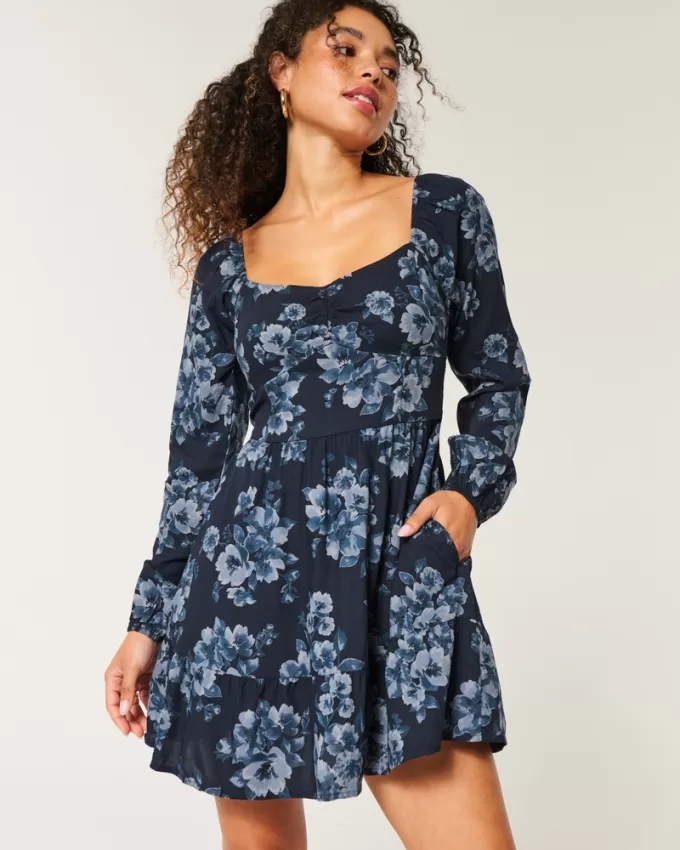 Long-Sleeve Cinch Bust Mini Dress,Long-Sleeve Cinch Bust Mini Dress Long-Sleeve Cinch Bust Mini Dress,Long-Sleeve Cinch Bust Mini Dress