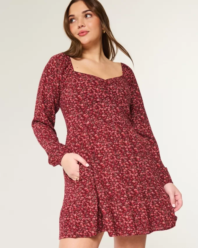 Long-Sleeve Cinch Bust Mini Dress,Long-Sleeve Cinch Bust Mini Dress Long-Sleeve Cinch Bust Mini Dress,Long-Sleeve Cinch Bust Mini Dress