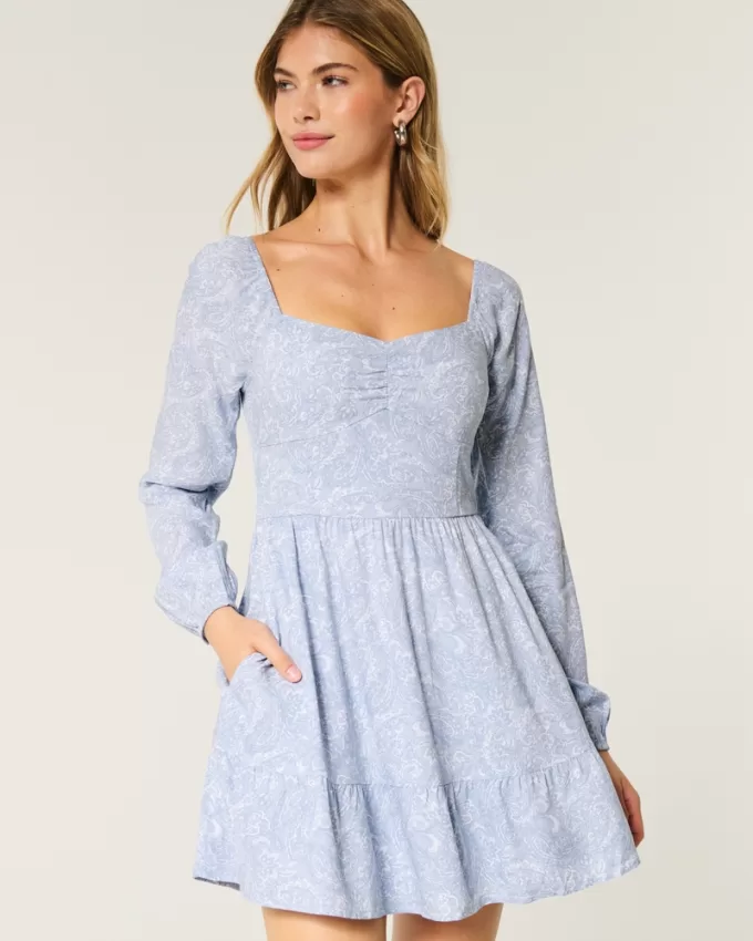 Long-Sleeve Cinch Bust Mini Dress,Long-Sleeve Cinch Bust Mini Dress Long-Sleeve Cinch Bust Mini Dress,Long-Sleeve Cinch Bust Mini Dress