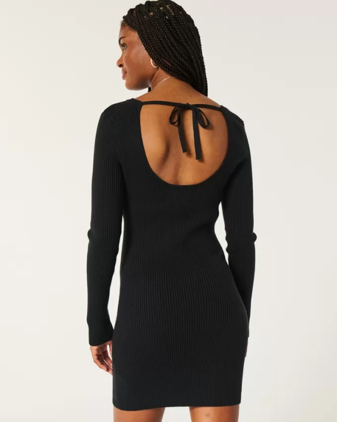 Long-Sleeve Cinch Bust Open-Back Sweater Dress,Long-Sleeve Cinch Bust Open-Back Sweater Dress Long-Sleeve Cinch Bust Open-Back Sweater Dress,Long-Sleeve Cinch Bust Open-Back Sweater Dress