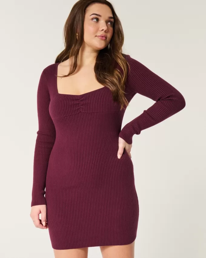 Long-Sleeve Cinch Bust Open-Back Sweater Dress,Long-Sleeve Cinch Bust Open-Back Sweater Dress Long-Sleeve Cinch Bust Open-Back Sweater Dress,Long-Sleeve Cinch Bust Open-Back Sweater Dress