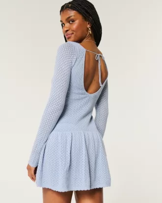 Long-Sleeve Crochet-Style Mini Skater Dress,Long-Sleeve Crochet-Style Mini Skater Dress Long-Sleeve Crochet-Style Mini Skater Dress,Long-Sleeve Crochet-Style Mini Skater Dress