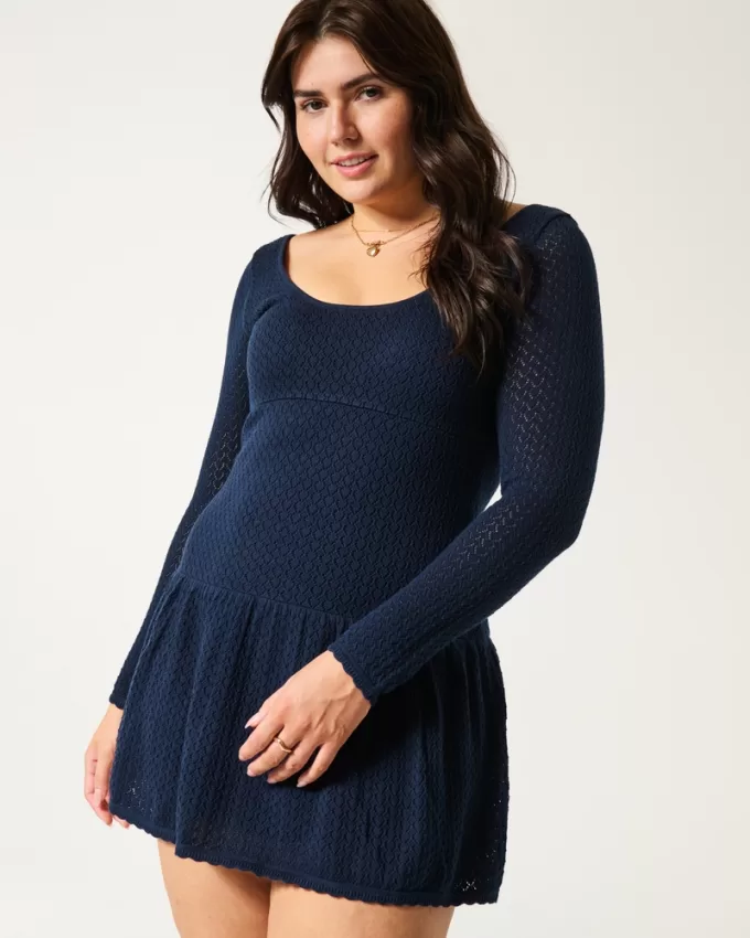 Long-Sleeve Drop-Waist Crochet-Style Mini Skater Dress,Long-Sleeve Drop-Waist Crochet-Style Mini Skater Dress Long-Sleeve Drop-Waist Crochet-Style Mini Skater Dress,Long-Sleeve Drop-Waist Crochet-Style Mini Skater Dress