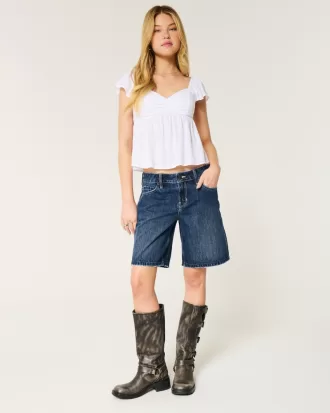 Low-Rise Dark Rinse Wash Baggy Jort,Low-Rise Dark Rinse Wash Baggy Jort