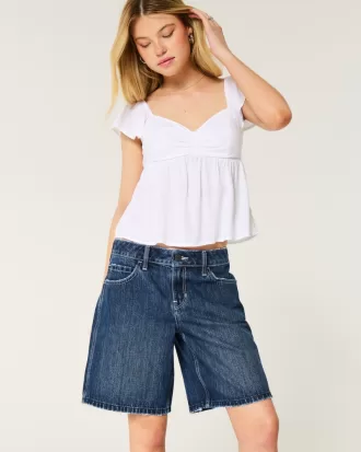 Low-Rise Dark Rinse Wash Baggy Jort,Low-Rise Dark Rinse Wash Baggy Jort