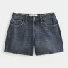 Low-Rise Dark Wash Baggy Denim Shorts 5″,Low-Rise Dark Wash Baggy Denim Shorts 5″