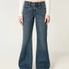 Low-Rise Dark Wash Baggy Flare Jeans,Low-Rise Dark Wash Baggy Flare Jeans