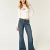 Low-Rise Dark Wash Baggy Flare Jeans,Low-Rise Dark Wash Baggy Flare Jeans