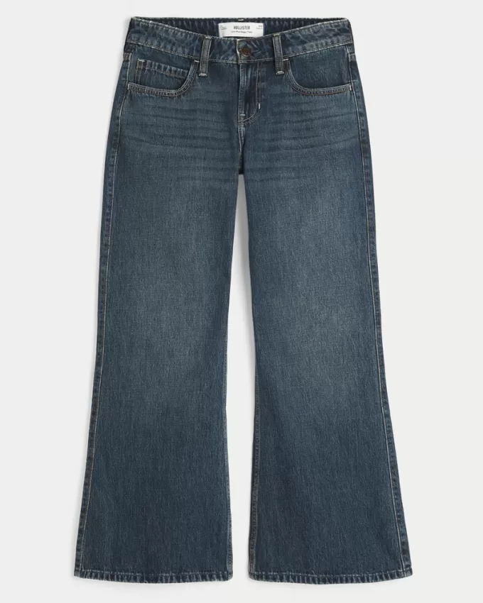 Low-Rise Dark Wash Baggy Flare Jeans,Low-Rise Dark Wash Baggy Flare Jeans