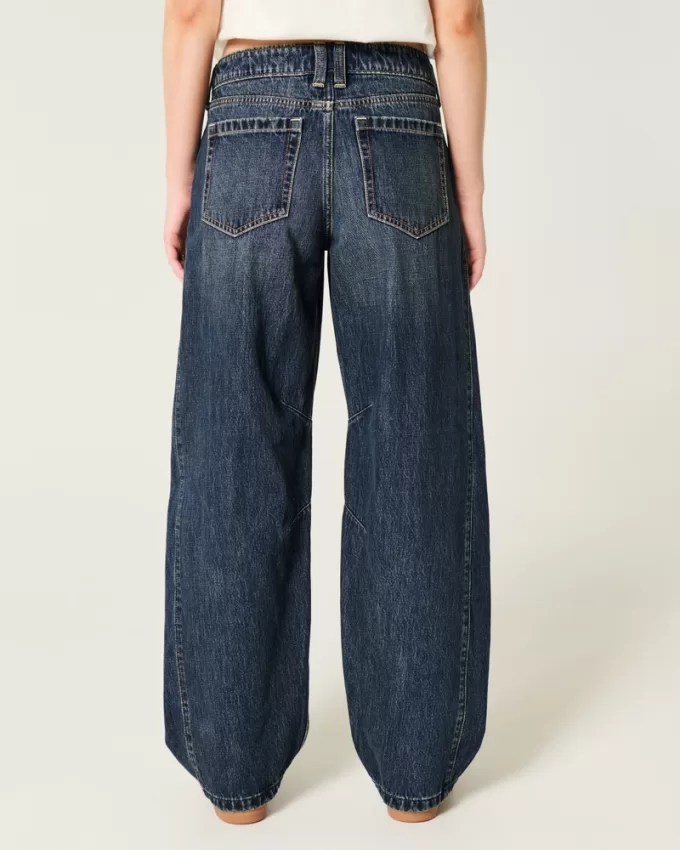 Low Rise Dark Wash Barrel Jeans,Low Rise Dark Wash Barrel Jeans