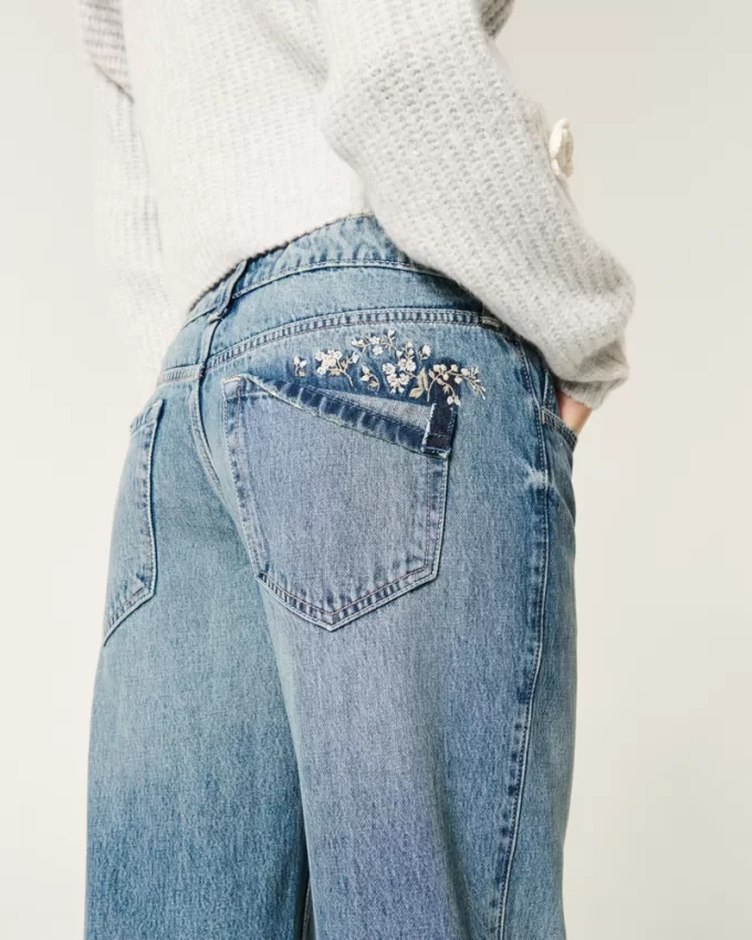 Low-Rise Floral Embroidered Medium Wash Baggy Jeans,Low-Rise Floral Embroidered Medium Wash Baggy Jeans Low-Rise Floral Embroidered Medium Wash Baggy Jeans,Low-Rise Floral Embroidered Medium Wash Baggy Jeans