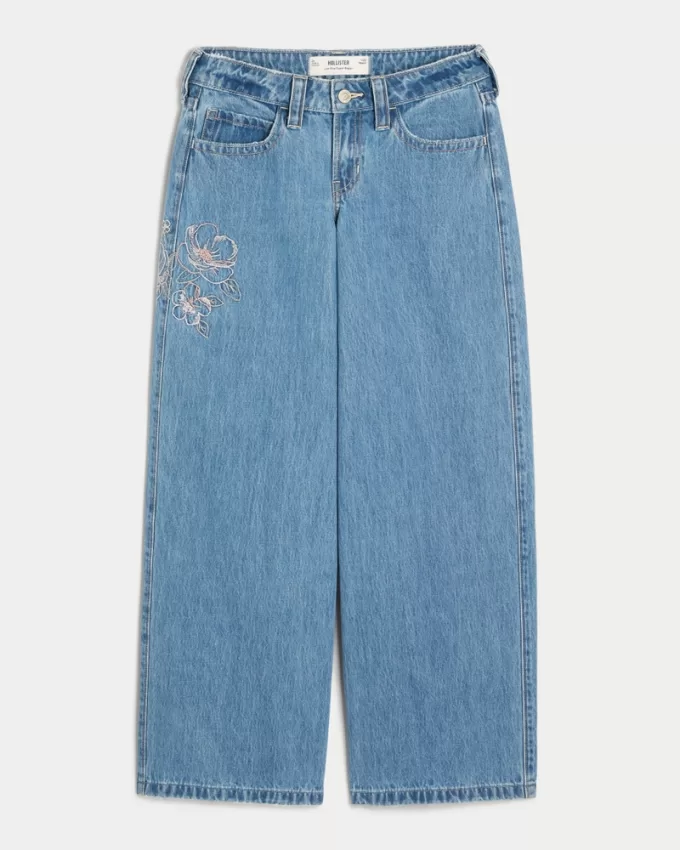 Low-Rise Floral Embroidered Medium Wash Super Baggy Jeans,Low-Rise Floral Embroidered Medium Wash Super Baggy Jeans Low-Rise Floral Embroidered Medium Wash Super Baggy Jeans,Low-Rise Floral Embroidered Medium Wash Super Baggy Jeans