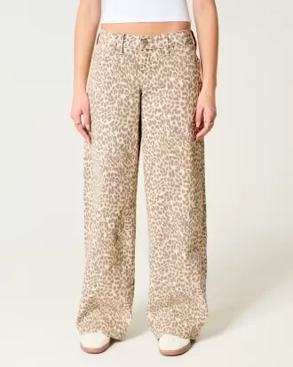 Low-Rise Leopard Print Super Baggy Jeans,Low-Rise Leopard Print Super Baggy Jeans