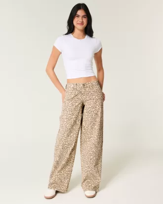 Low-Rise Leopard Print Super Baggy Jeans,Low-Rise Leopard Print Super Baggy Jeans