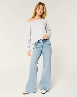 Low-Rise Light Wash Baggy Flare Jeans,Low-Rise Light Wash Baggy Flare Jeans